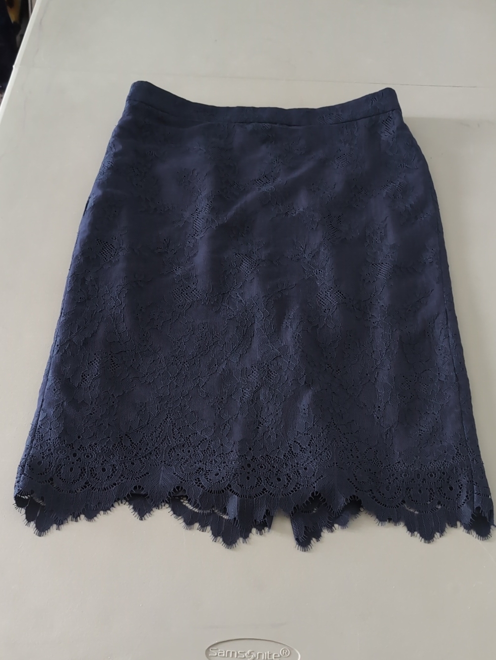 Classic Navy Lace Pencil Skirt - Women's
